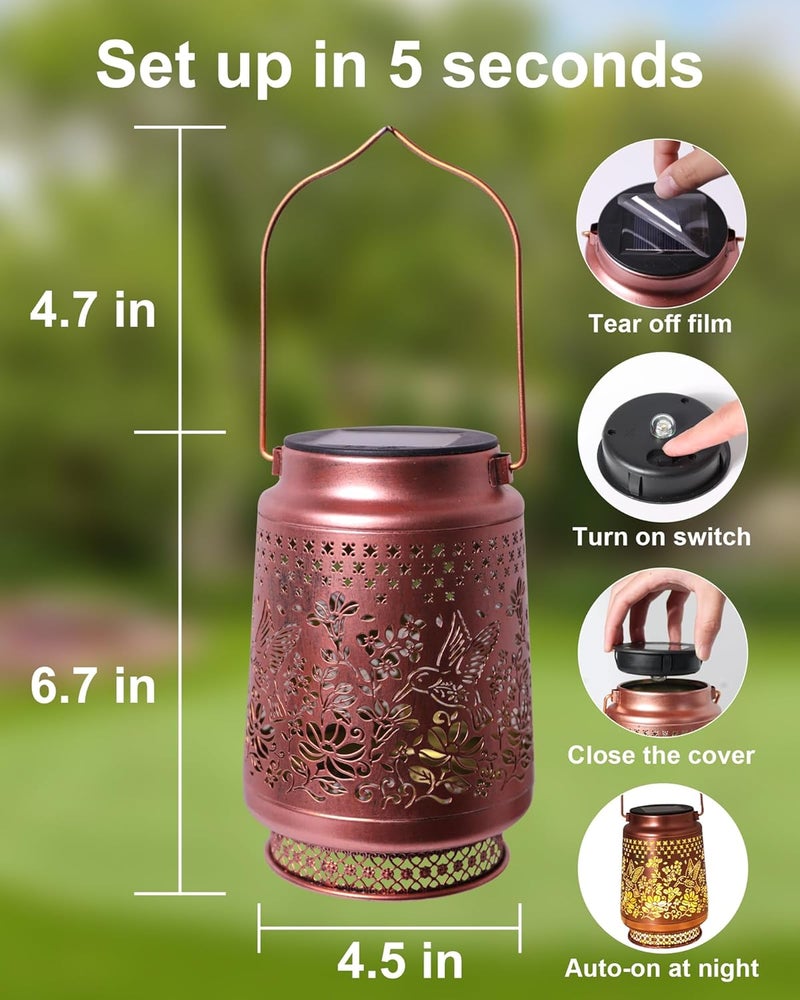 Fussion Solar Lanterns Outdoor Waterproof Hummingbird Elegant Garden Decor Birthday Gifts for Grandma Women Mom Sister Metal Hanging Solar Lights Decorations Outside for Backyard, Patio, Lawn, Porch - Image 5